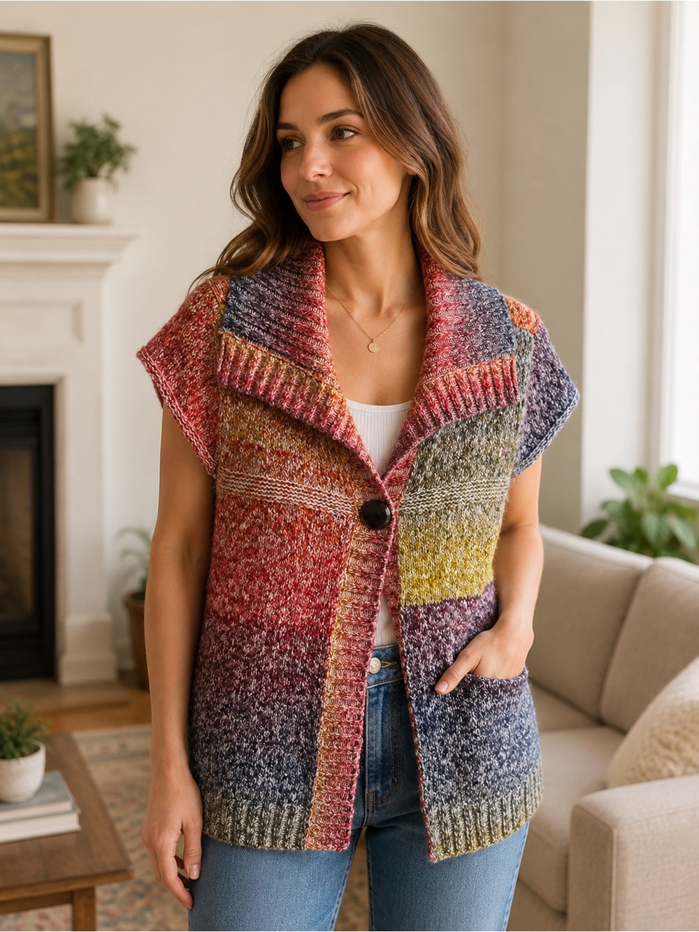 Lauren Michelle Multicolor Gradient Knit Short-Sleeve Cardigan